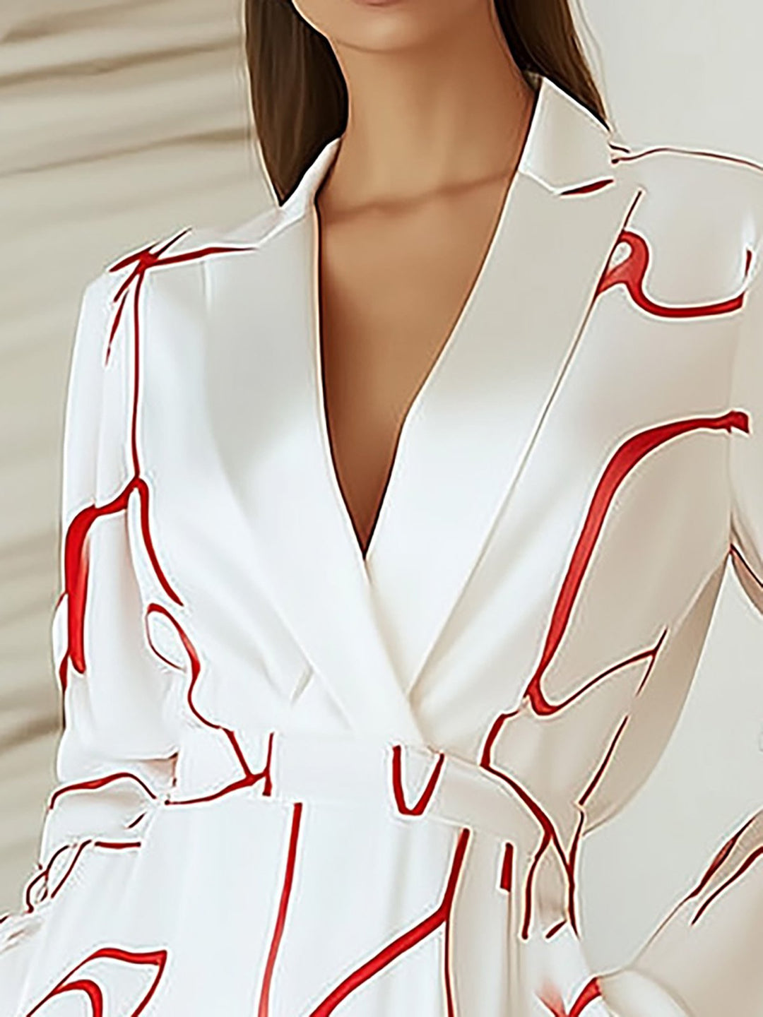 Chic White and Red Print Shirt Set- Shirt