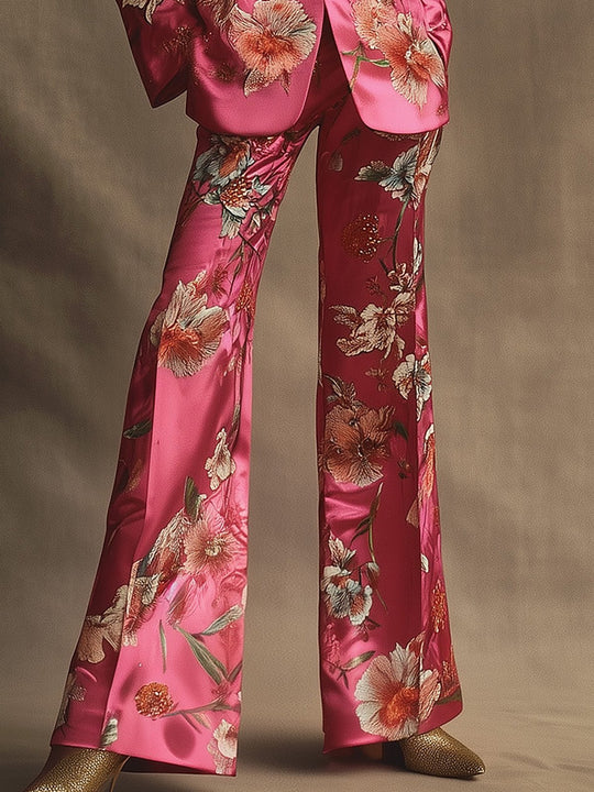 【24-hour shipping】Luxurious Floral Satin Suit - Pants