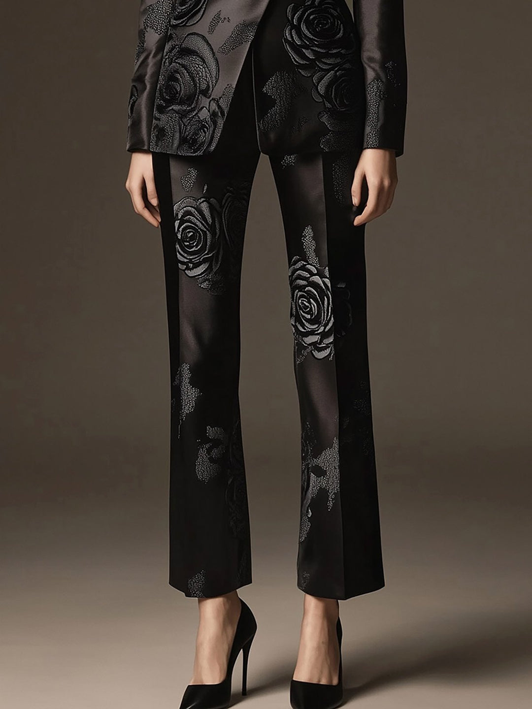 Modern Floral-Embellished Satin Suit