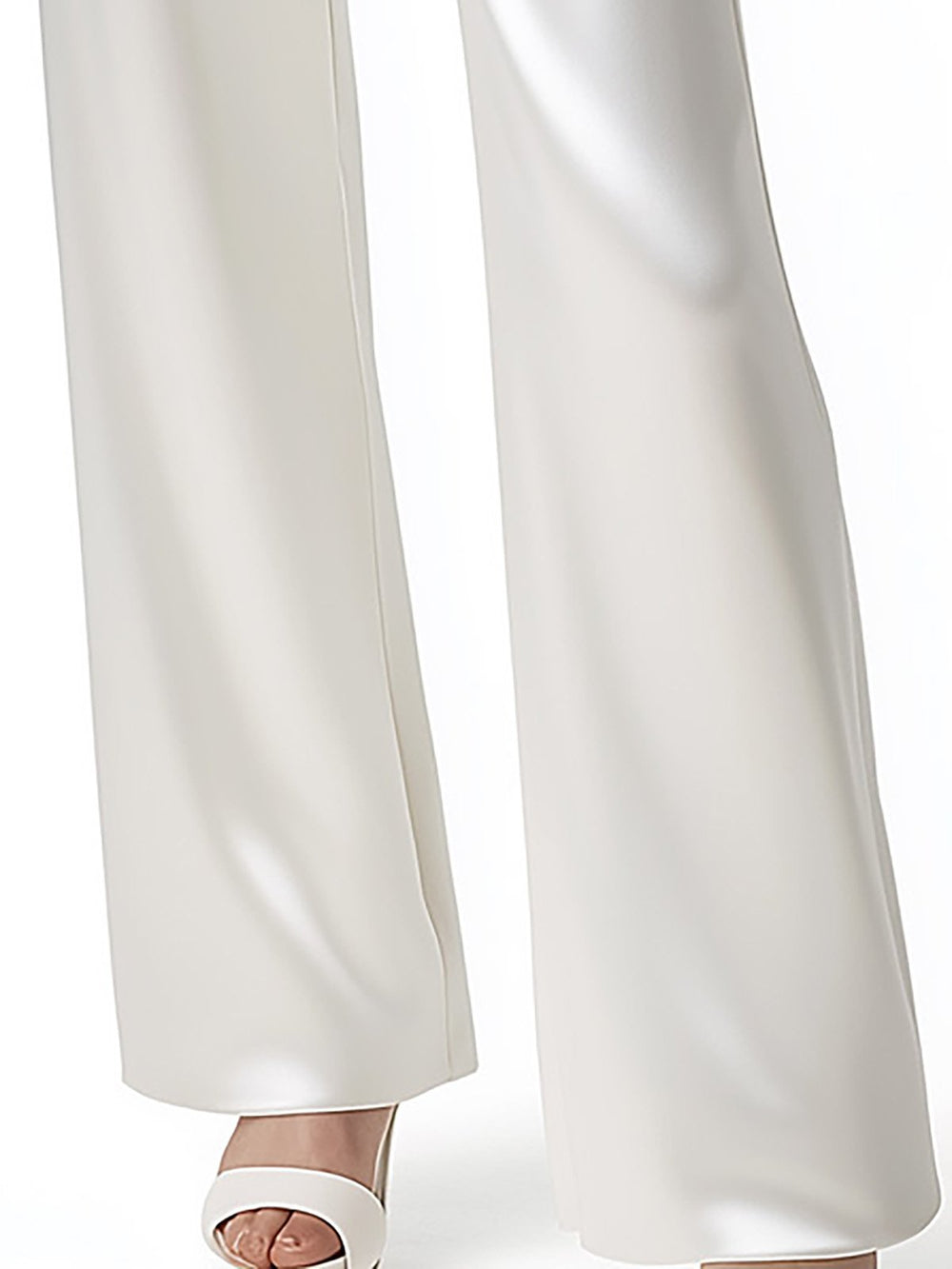 Minimalist White Satin Set with 3D Rose & Waist Belt - Pants