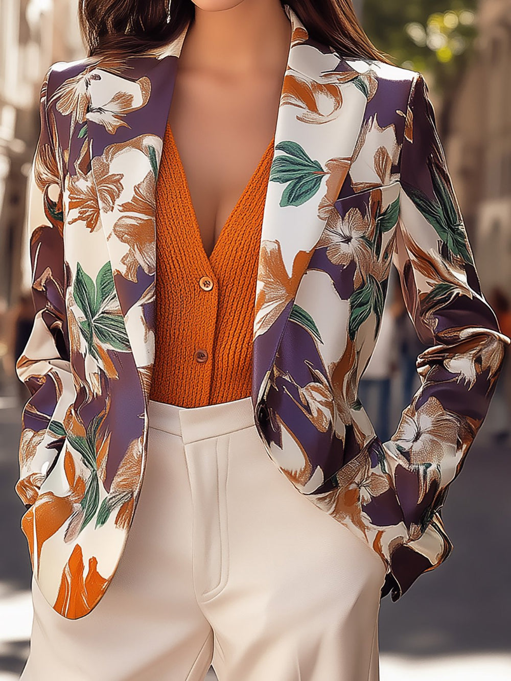 Vibrant Floral Satin Print Blazer