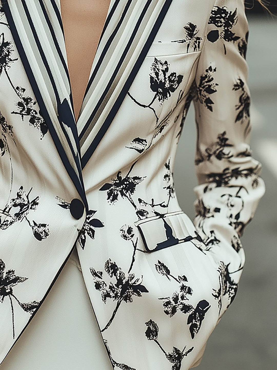 Design-Focused Satin Jacquard Blazer