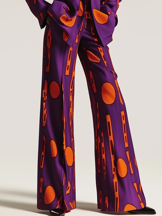 Purple and Orange Geometric Print Suit