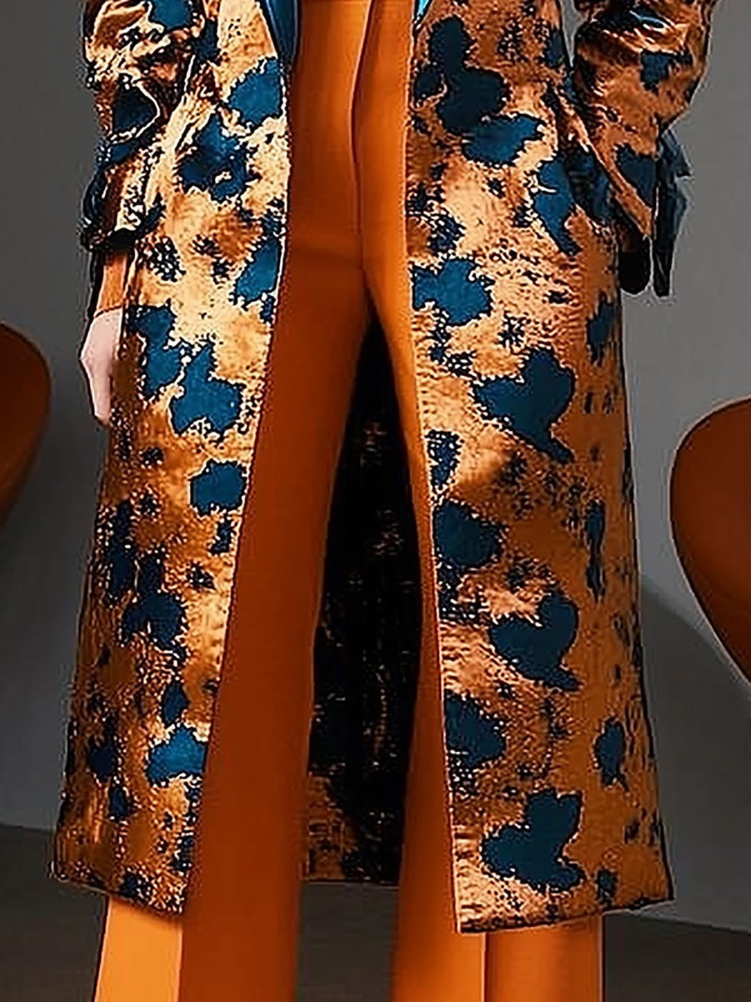 Desert Bloom Orange and Teal Satin Print Overcoat