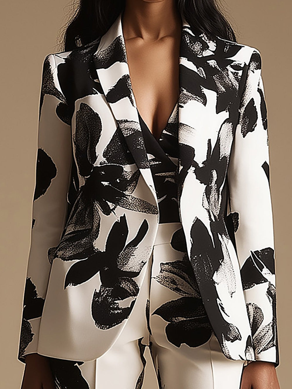 Classic Black and White Print Suit - Blazer