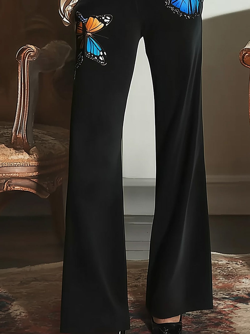 Elegant Butterfly Print Satin Suit - Pants