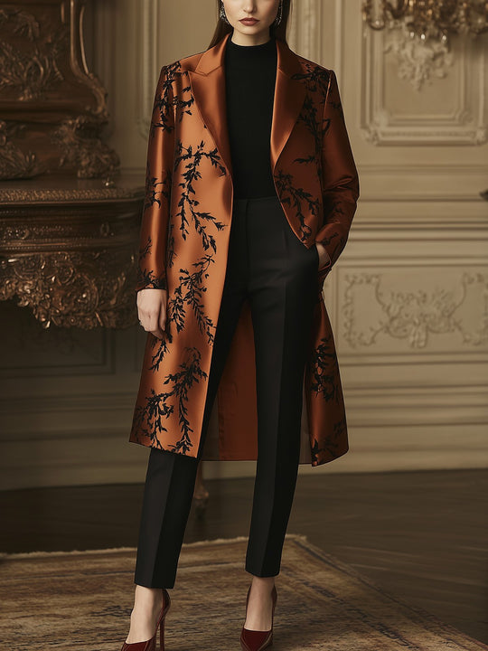 Luxurious Leaf Patterned Trench