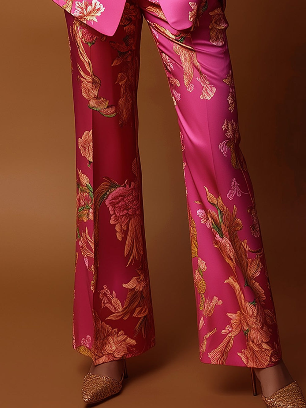 Golden Petals Satin Power Suit - Pants