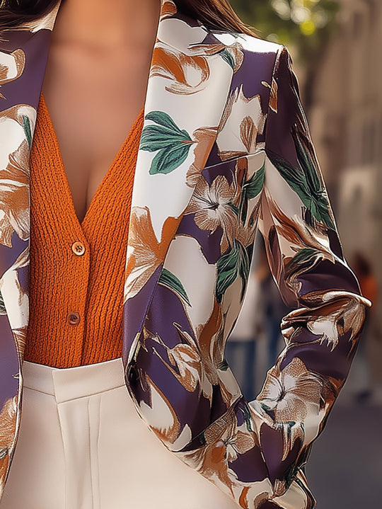 Vibrant Floral Satin Print Blazer