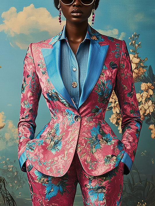 Floral Luxe Pink and Blue Blazer Ensemble