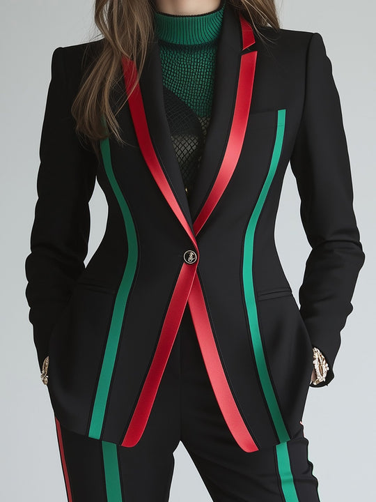 Tailored Perfection: Black Blazer with Luxe Color Blocking