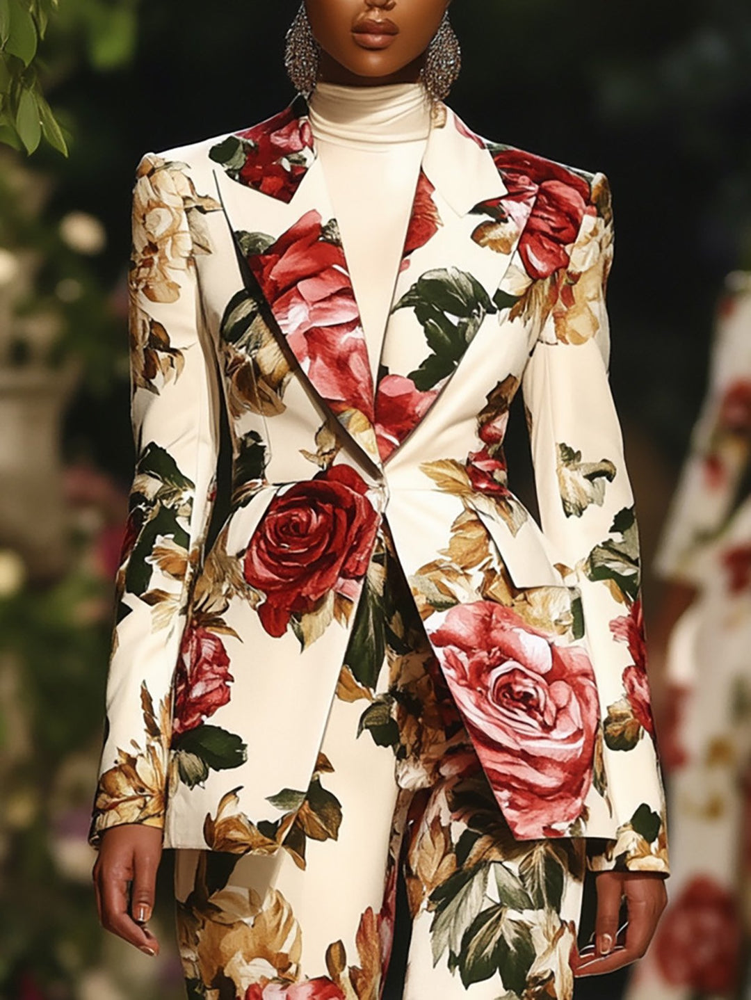 Bold Rose Elegance Floral Blazer and Pant Set