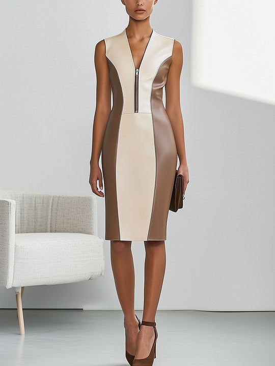 Modern Sleeveless Leather Dress with Zipper Detail