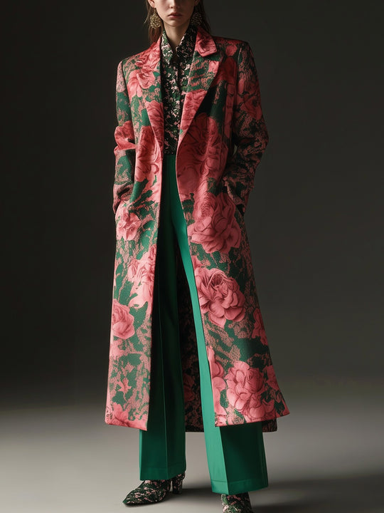 Rose Garden Elegance Satin Overcoat