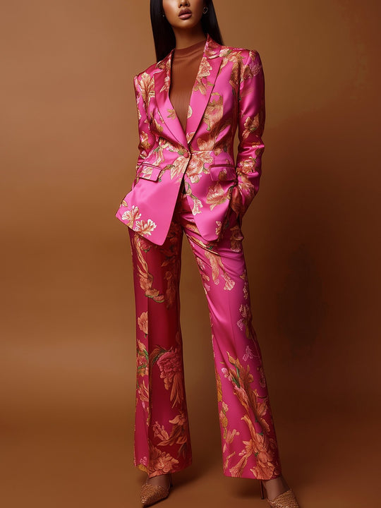 Golden Petals Satin Power Suit