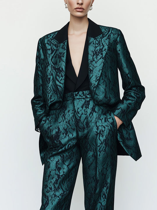 Modern Metallic Green Lace Suit - Blazer