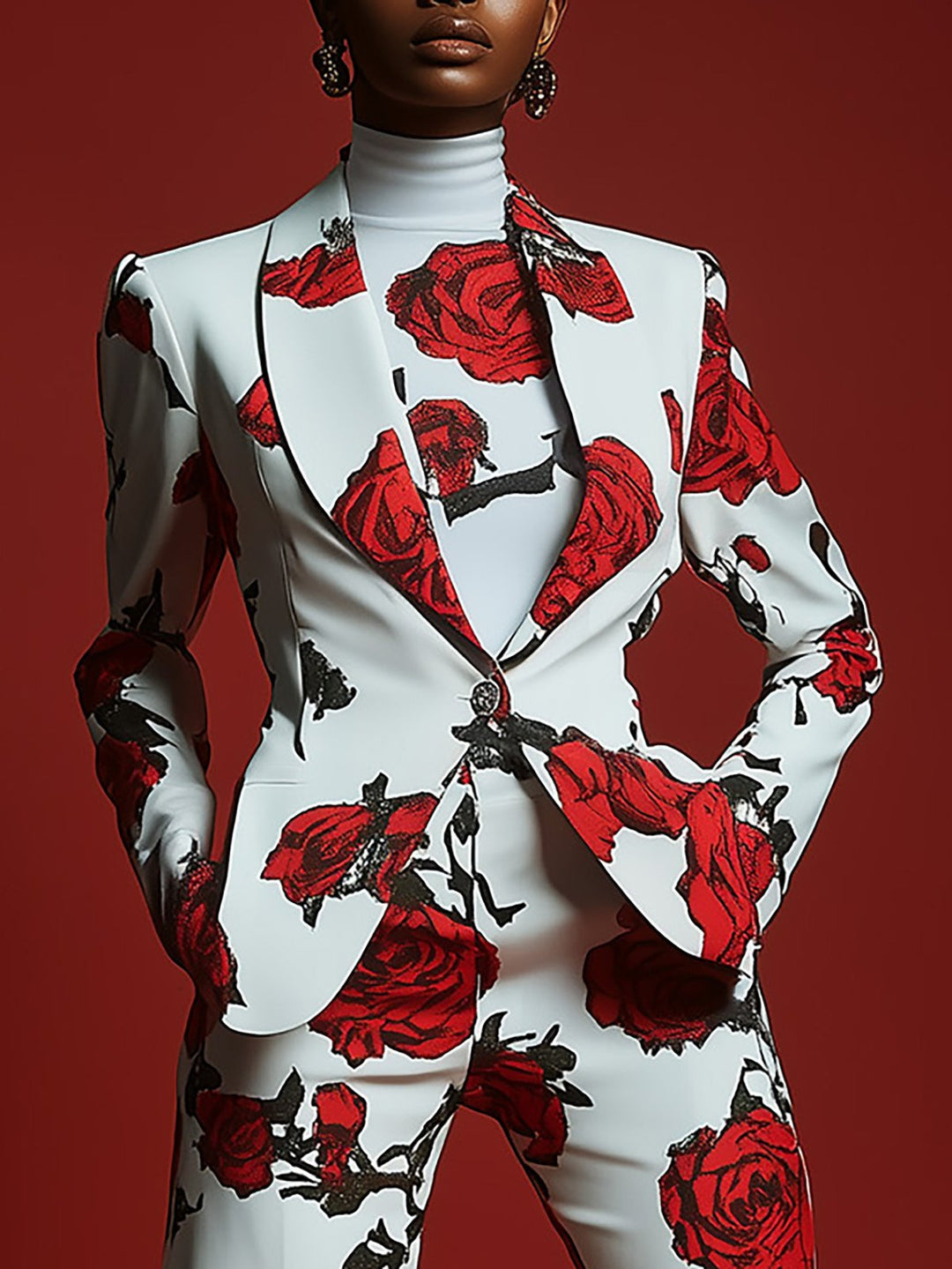 Striking Rose Pattern Blazer with Matching Pants