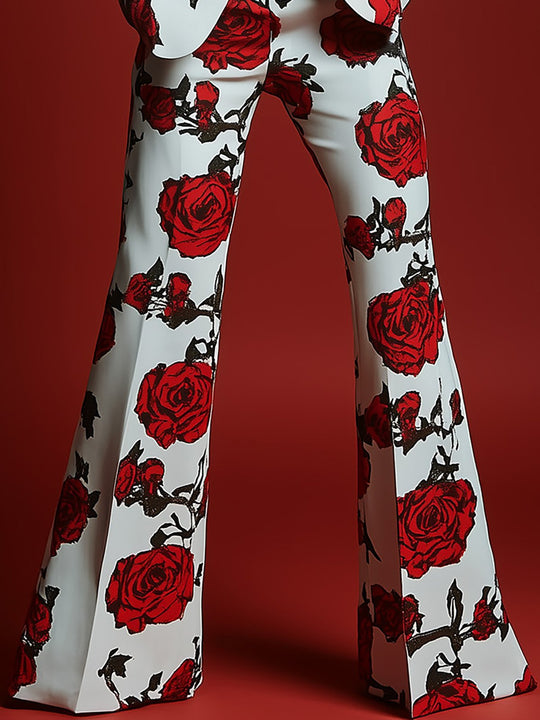 Striking Rose Pattern Blazer with Matching Pants - Pants