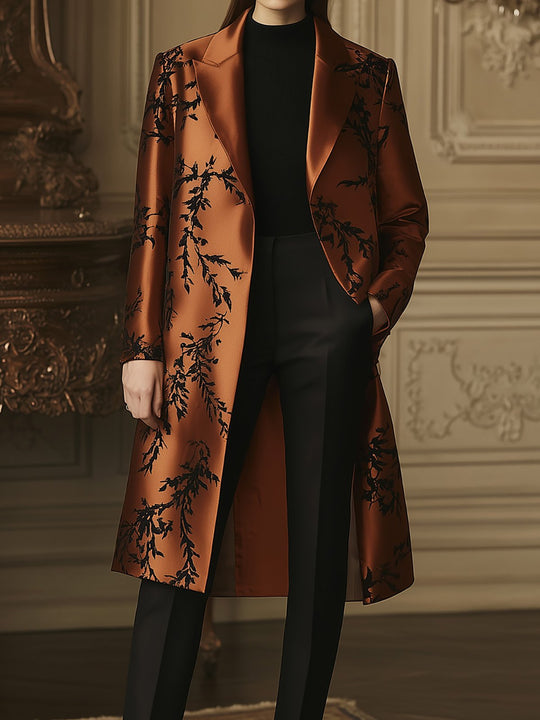 Luxurious Leaf Patterned Trench