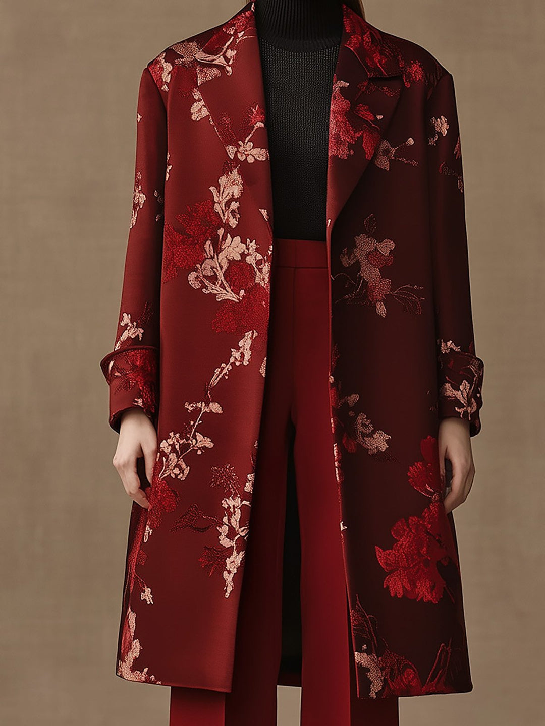 Rosewood Blossom Satin Overcoat