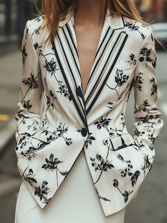Design-Focused Satin Jacquard Blazer