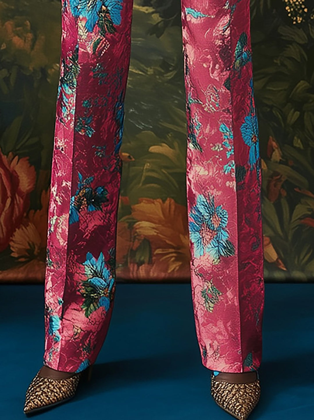 Floral Luxe Pink and Blue Blazer Ensemble - Pants