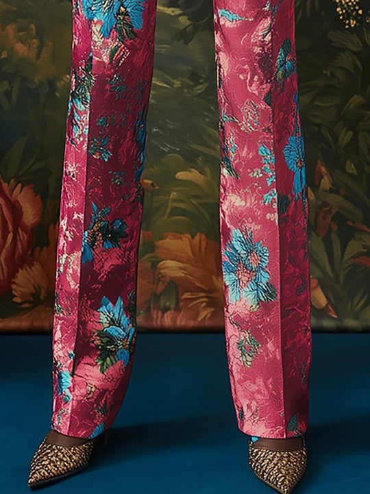 Floral Luxe Pink and Blue Blazer Ensemble - Pants