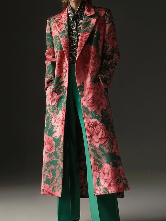 Rose Garden Elegance Satin Overcoat