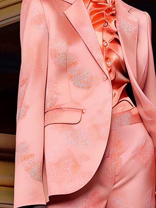 Chic Coral and Peach Printed Satin Set - Blazer