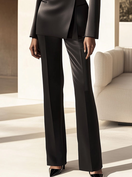 Modern Black Suit with 3D Rose Decoration - Pants