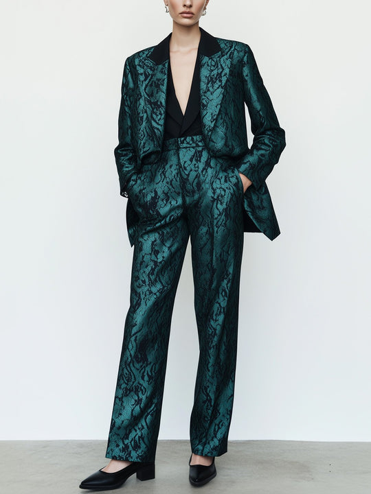 Modern Metallic Green Lace Suit