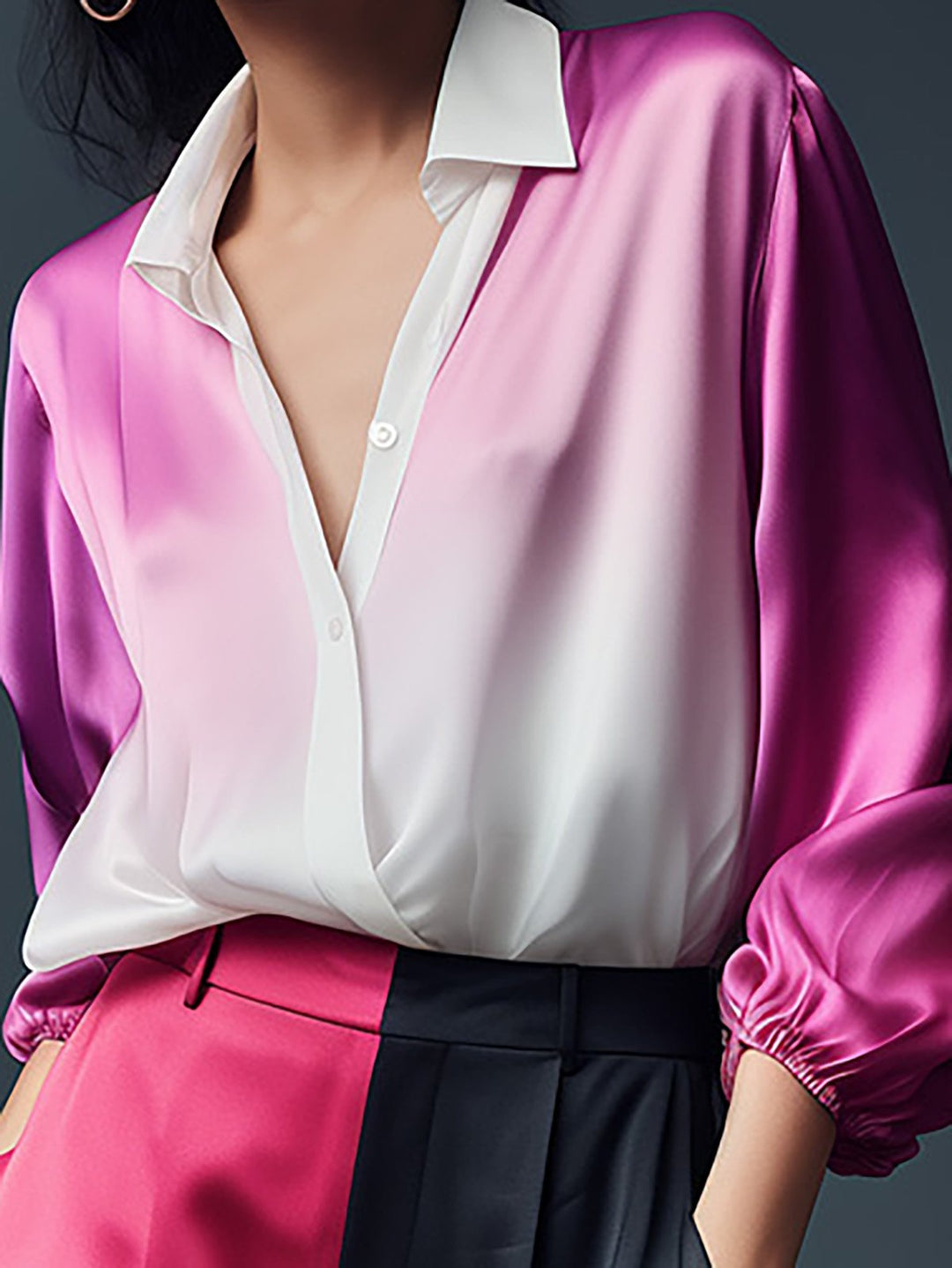 Colorful Gradient Satin Shirt and Pants Set - Shirt