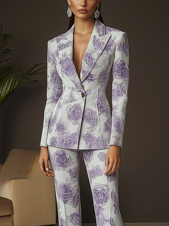 Modern Lilac Rose Print Outfit - Blazer