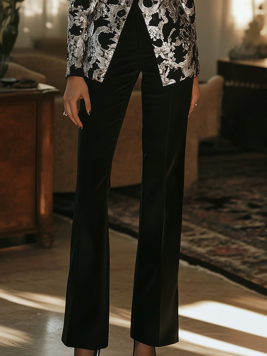 Elegant Black and Silver Satin Suit