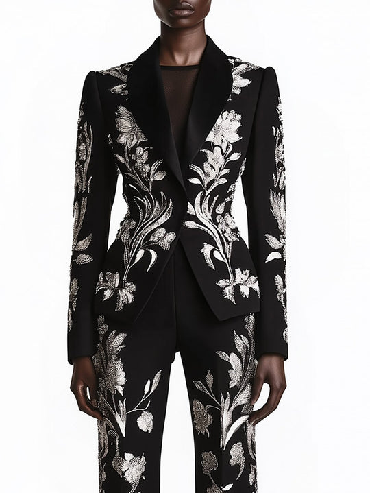 Enchanted Black and Silver Floral Suit - Blazer