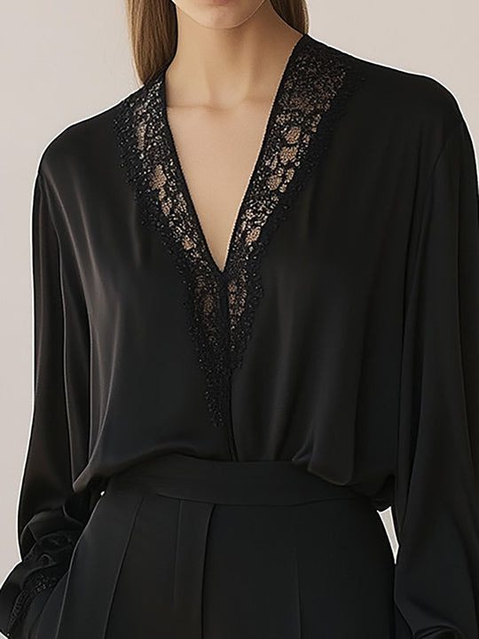 Black Lace and Satin Ensemble - Shirt