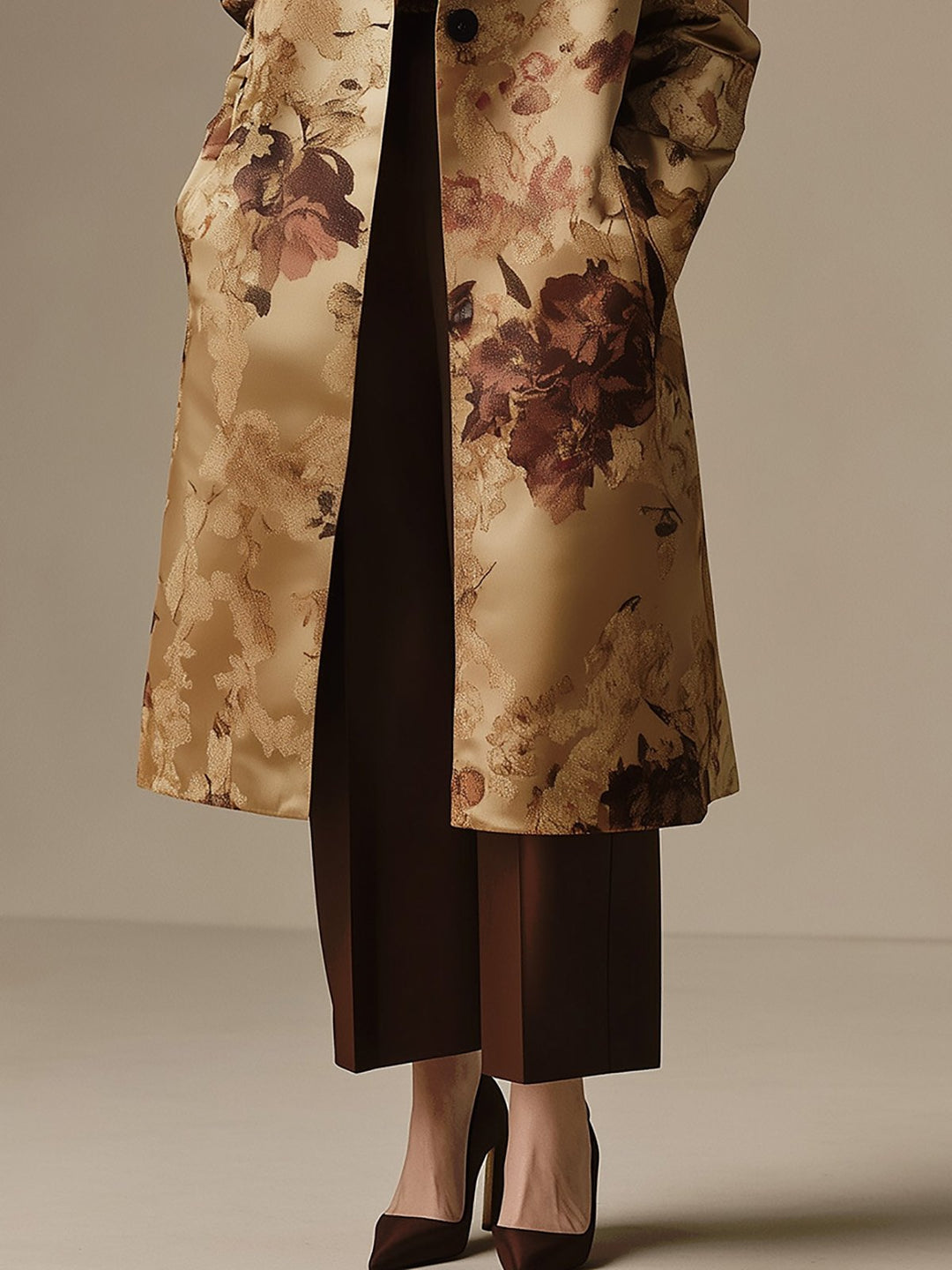 Elegance in Bloom Beige Satin Coat