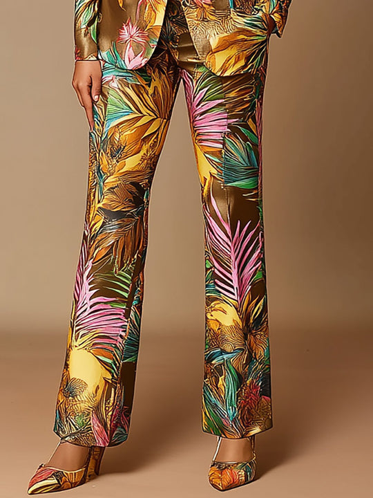 Tropical Elegance Satin Print Suit - Pants