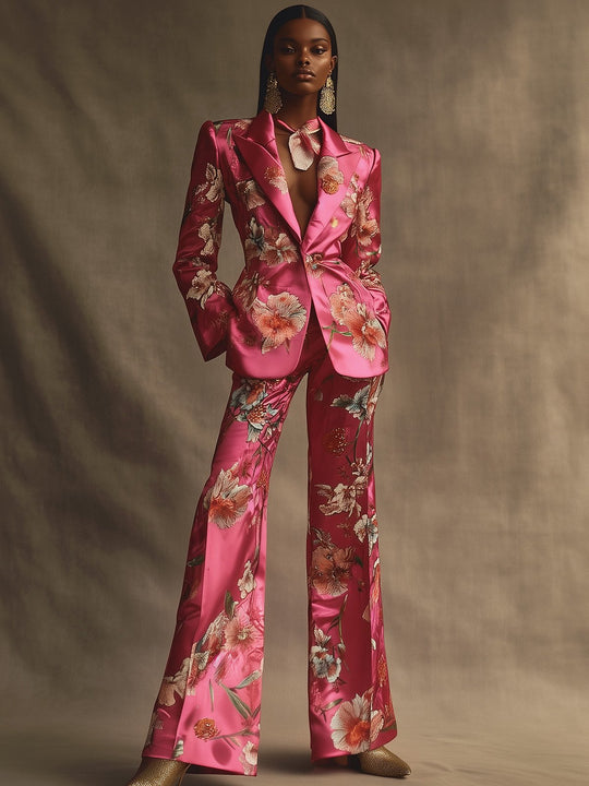 【24-hour shipping】Luxurious Floral Satin Suit