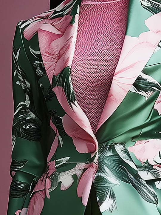 Dreamy Pink-Green Satin Print Blazer Set-Blazer