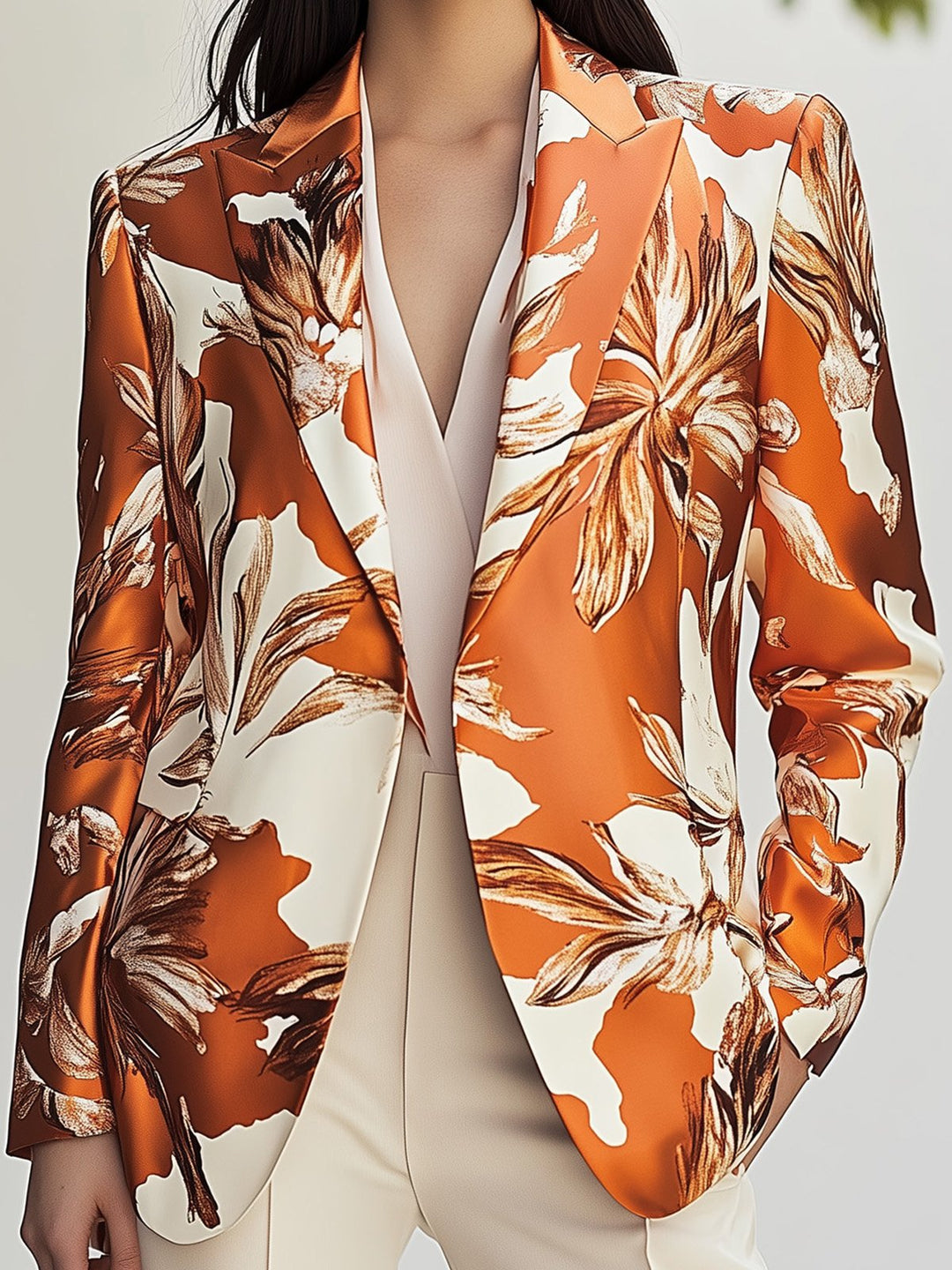 Fashionable Autumn Elements Satin Print Blazer