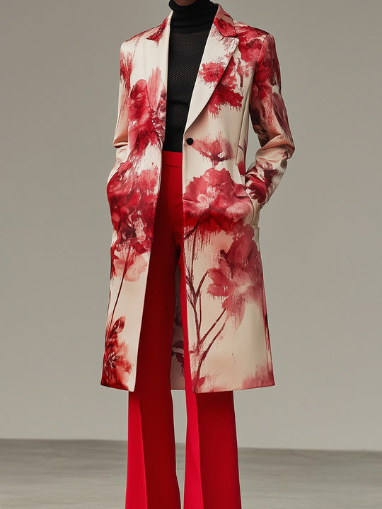 Modern Watercolor Flower Print Coat