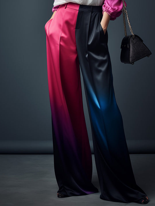 Colorful Gradient Satin Shirt and Pants Set