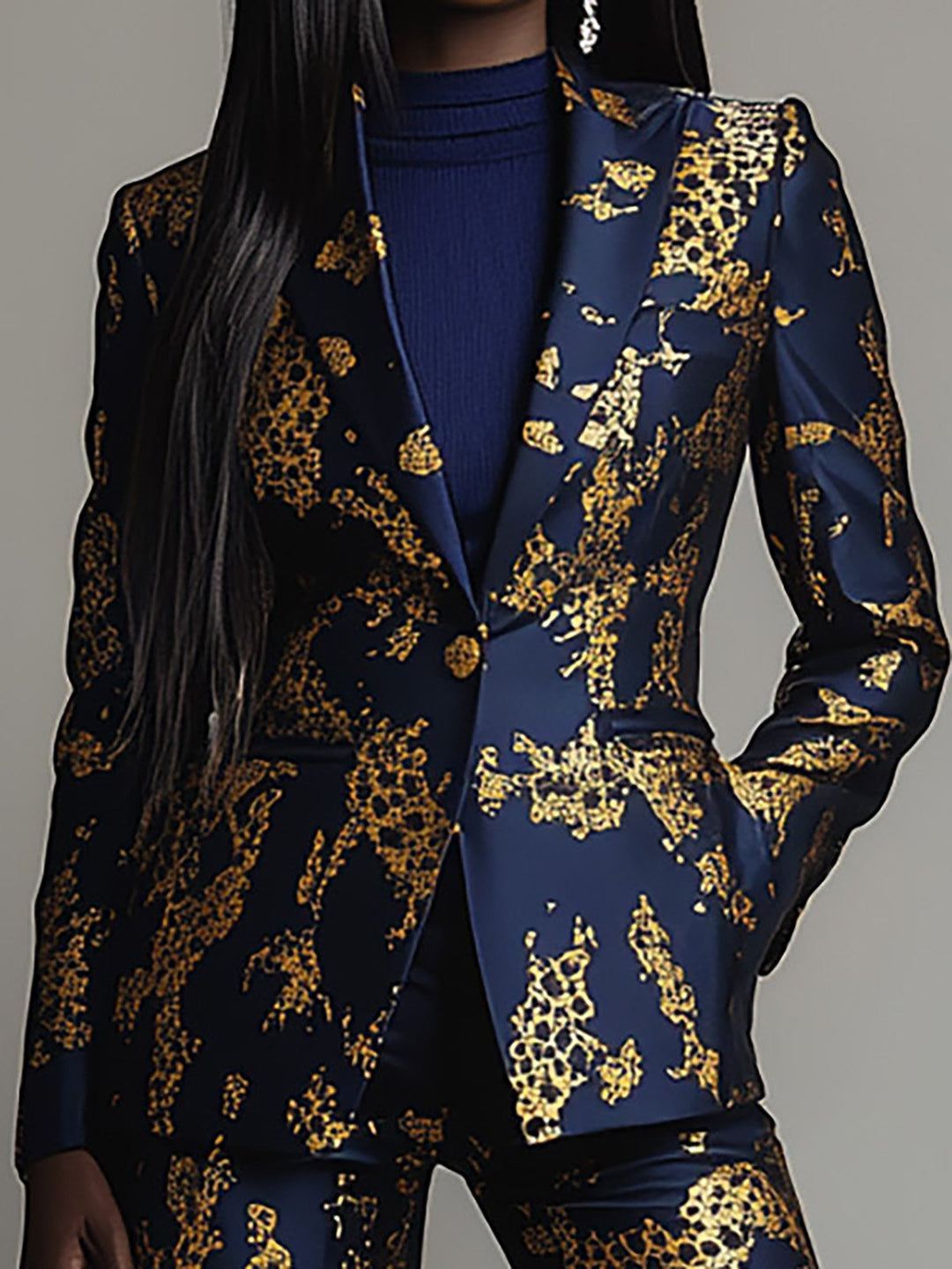 Enchanted Black and Gold Floral Suit - Blazer