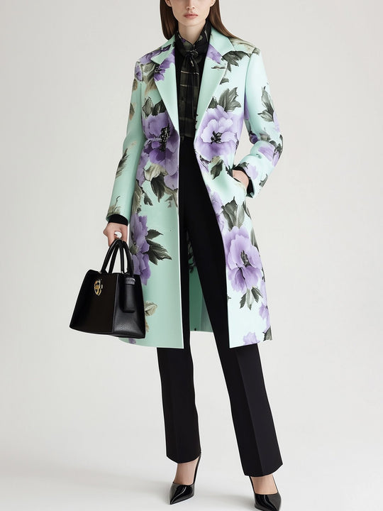 Mint Blossom Elegance Floral Coat