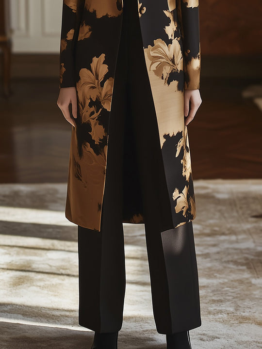 Contemporary Black and Gold Floral Coat