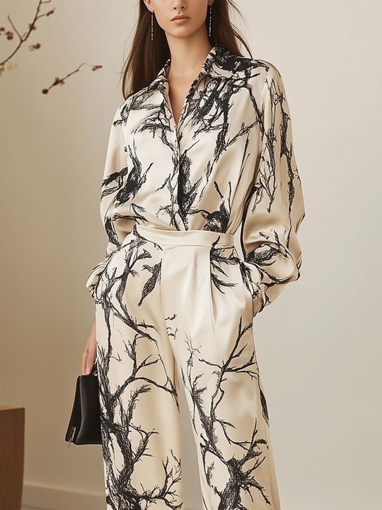 Monochrome Nature-Inspired Satin Ensemble