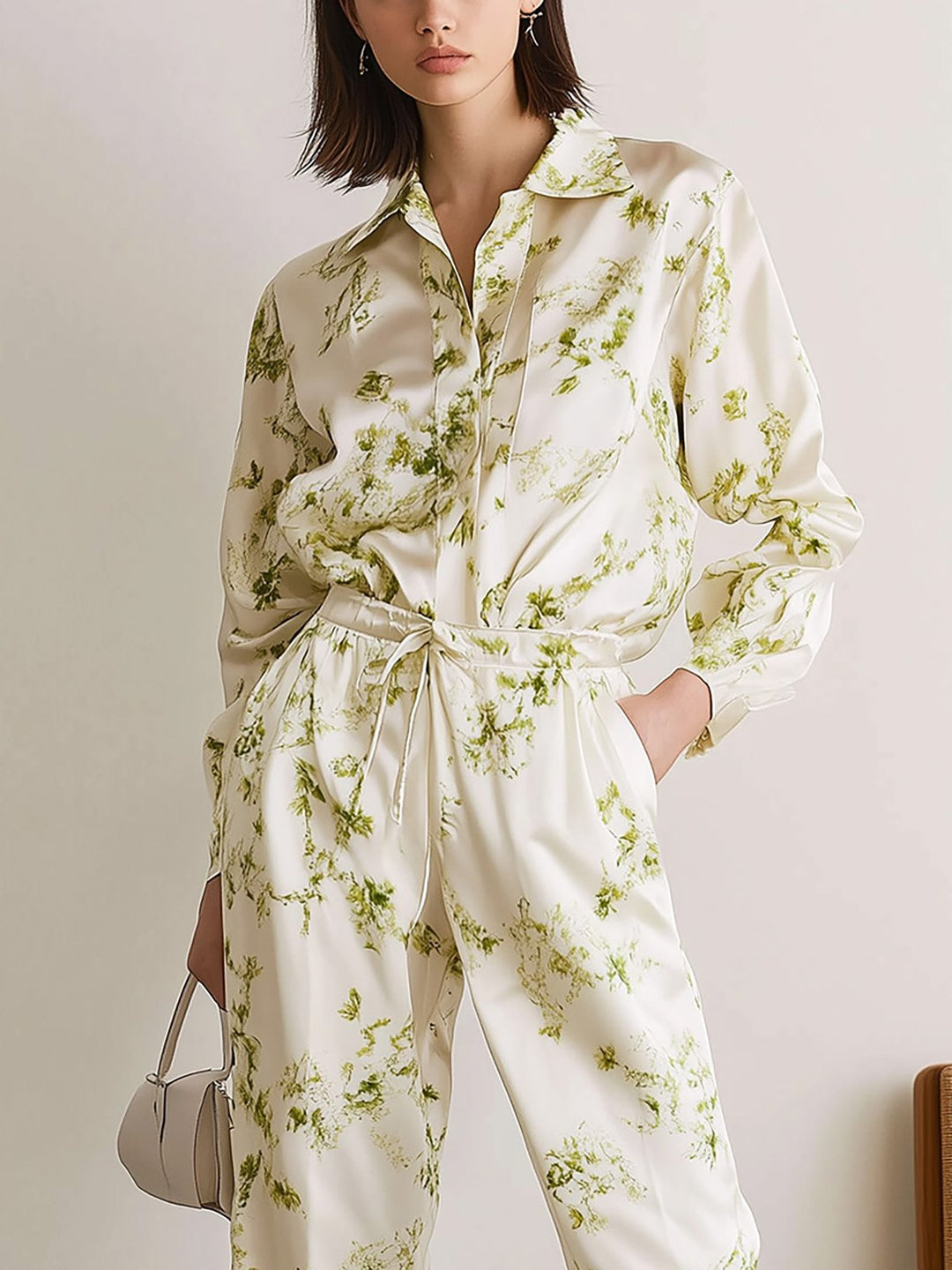 Elegant Satin Floral Shirt Set