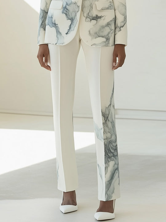 Elegant Blue Marble Print Suit - Pants