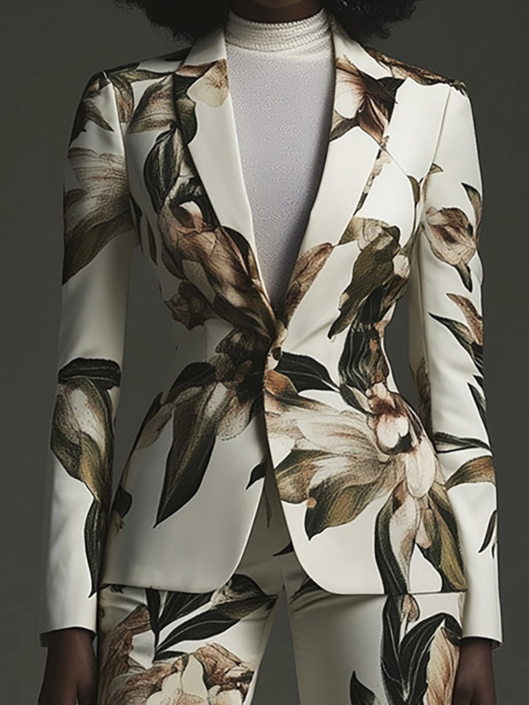 Ivory Bloom Elegant White and Beige Floral Suit - Blazer